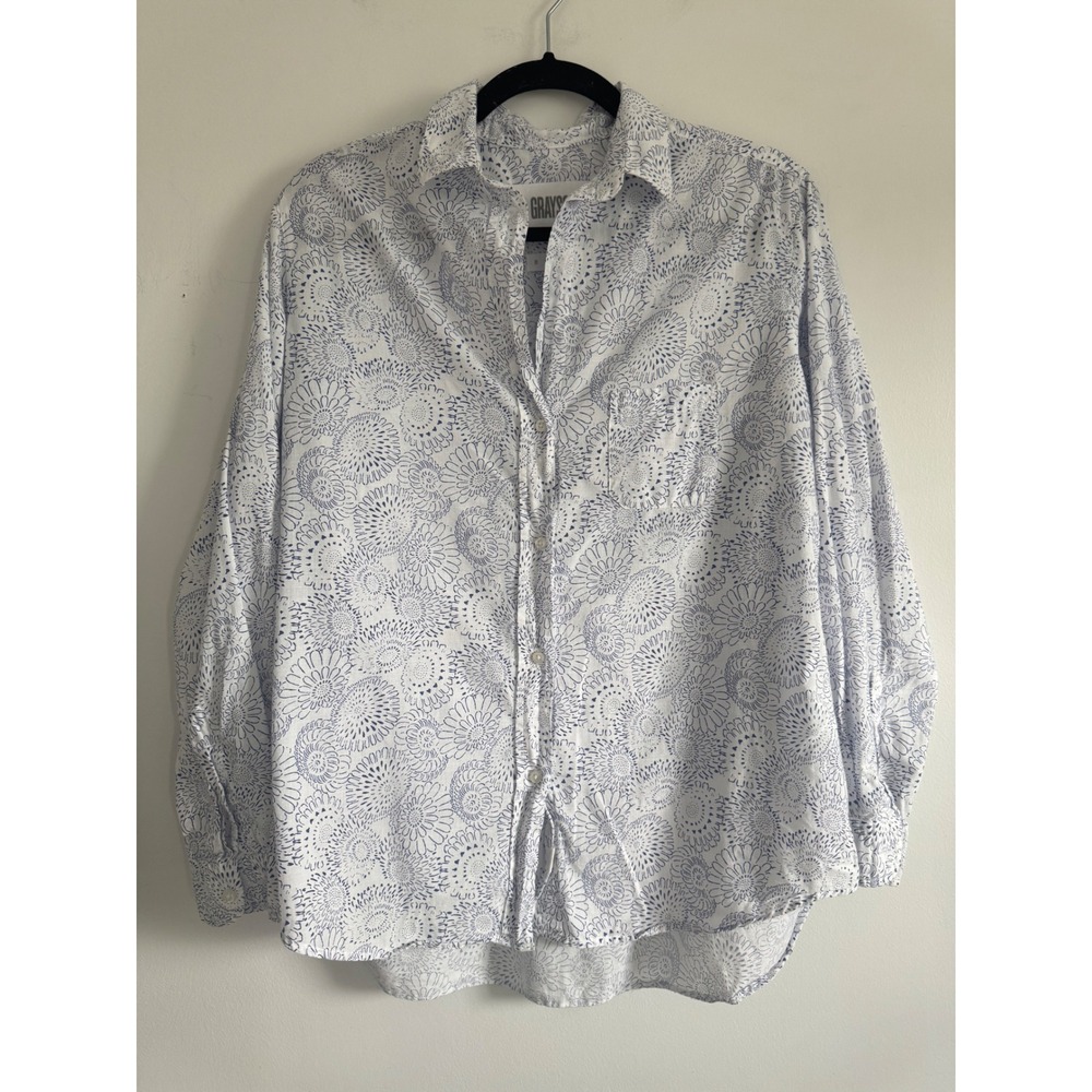 Grayson The Hero Shirt Womens Blue White Floral Cotton Button Down Long Sleeve